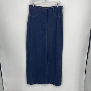 Equestrian Long dark Blue Denim Western Riding Skirt snap closure Sz M stretch